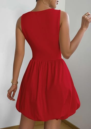 Image of PRETTYGARDEN Summer Dresses for Women 2026 Casual Mini Short Cocktail Dress Sleeveless Tank Crew Neck Bubble Sundress Pockets