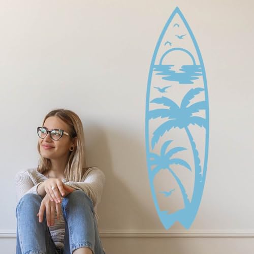 SUPERDANT Pegatinas de pared en forma de tabla de surf con árbol de coco decoración de pared de verano con tabla de surf y calcomanías de vinilo con árbol de coco, decoración para fiestas de verano