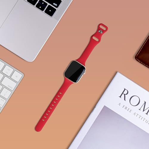 Image of Thin Silicone Band Compatible with Apple Watch 41mm 38mm 40mm 46mm 45mm 42mm 44mm, Slim Narrow Replacement Sport Strap Wristband for iWatch Series 11 10 9 8 7 6 5 4 SE Ultra 3 2 1 Women Men