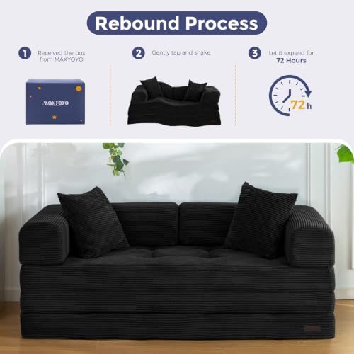 MAXYOYO 63" Convertible Sofa Bed, Boneless Futon Couch Floor Sofa, Black by MAXYOYO - Used condition - Image 7