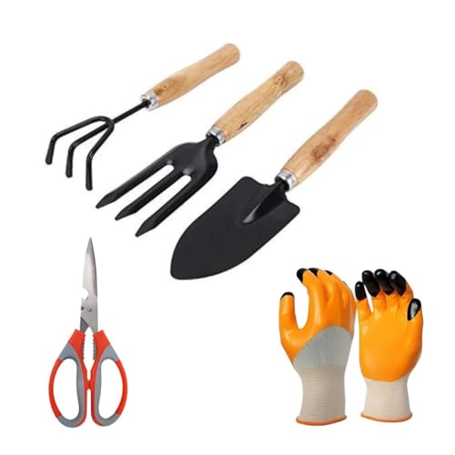 Image of 5-Piece Gardening Tools Kit | Trowels, Fork, Cultivator, Scissors, Gloves | Lightweight, Portable, Durable Gardening Accessories for Home Gardens