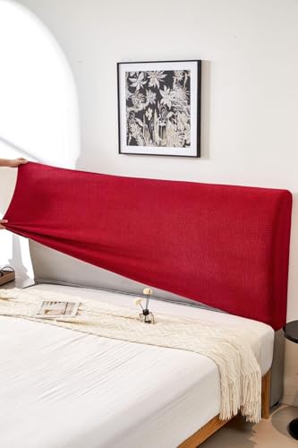 Image of HOMETHREADS Stretchable Lycra /Velvet Headboard Cover | Soft, Dust-Proof & Wrinkle-Resistant Bed Back Protector | Fits Leather, Wooden & Fabric Bedsides | for 6ft to 6.5ft Beds | (Red, 172x65cm)