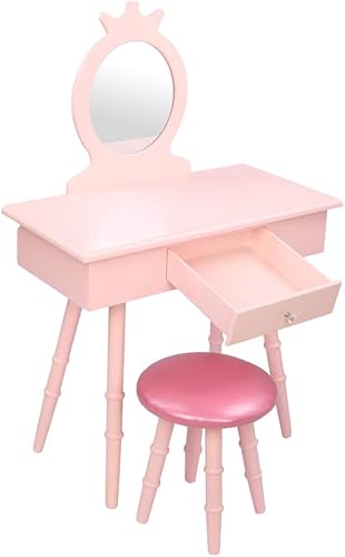 Miniatura 17 de Ochine Juego de tocador para niños, juego de mesa y silla para niños, taburete de tocador para niños con taburete, escritorio de maquillaje de