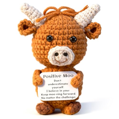 iewrtcin Positive Moo Gifts Emotional Cheer Up Support Gift for Women Men Coworker Friends Teen Handmade Crochet Emotional Support Cheer Up Keepsake Gift for Friends Women Student Christmas