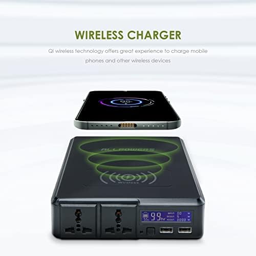 ALLPOWERS Portable Power Station 200W/154Wh/41600mAh Solar Generator AC Power Bank with Wireless Charger, 2x AC Outlets, 3x USB Ports for Outdoors Camping Travel Fishing Emergency Power Supply Backup