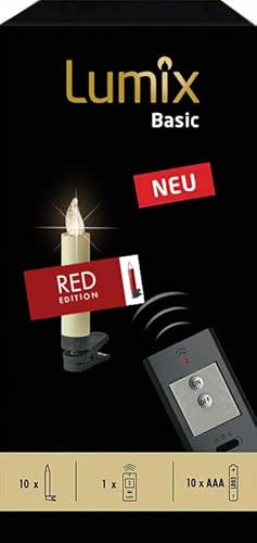 Preisvergleich Produktbild Lumix® Basic Rot kabellose LED Christbaumkerzen von Krinner Weihnachtsbaumkerzen Tannenbaumbeleuchtung warmweiß 10er-Set inkl. ON / OFF Fernbedienung