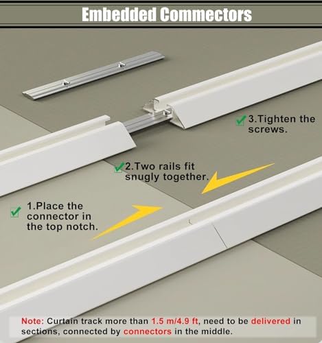 9ft Curtain Track Rail Ceiling Mount - Black Room Divider System with Gliders & Hooks, Straight Drapery Track Set for 40ft, 30ft, 20ft, 16ft, 14ft, 12ft, 10ft Curtains