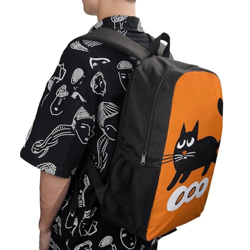 Mochila de hombro 17 pulg impermeable gato negro naranja miniatura 5
