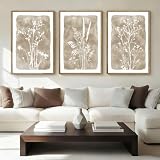 ANHUIB Beige Neutral Floral Canvas Wall Art 16x24 Inch Framed Brown Botanital Wall Decor Large Rustic Farmhouse Wildflower Artwork Boho Vintage Plant Art Prints Set of 3 for Living Room Bedroom Office
