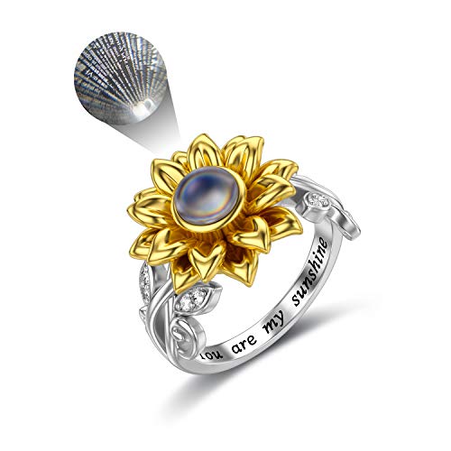 Lonago Sunflower Ring With I Love You 100 Languages Stone You Are My Sunshine Flower Ring Gift For Women Girl (Sunflower, Size 6) #TOP24
