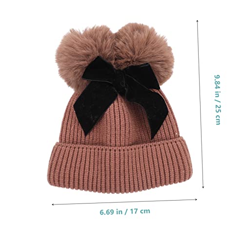 Boy Girl Bow Knitted Hat Soft and Warm Winter Hat for Boys and Girls Comfortable Stretchy Design Dark Brown for Photography and Daily Wear4