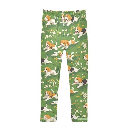 Wusikd Dogs Flowers Girls' Leggings Toddler Doodles Cute Kids Yoga Pants Dance Active Tights 4T