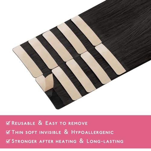 Image of WENNALIFE Tape in Hair Extensions Human Hair Natural Black Tape in Extensions, 10pcs 20g 10 inch Remy Invisible Tape Ins Straight Colored Soft Real Human Hair Tape in Extensions Refill Set Extensions