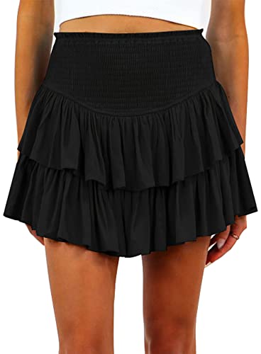 Mini Skirt For Women Sexy Solid Ruffle Trim Lingerie Skirt Short High Waist Two Layer Hem Skirt 6067 Black Small #TOP12