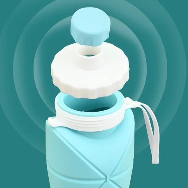 Image of Silicone Folding Water Bottle 600ML for Travel, Gym, Office, School - Food Grade, Leakproof, Lightweight & Reusable | Portable Collapsible Bottle for Men & Women (Blue)