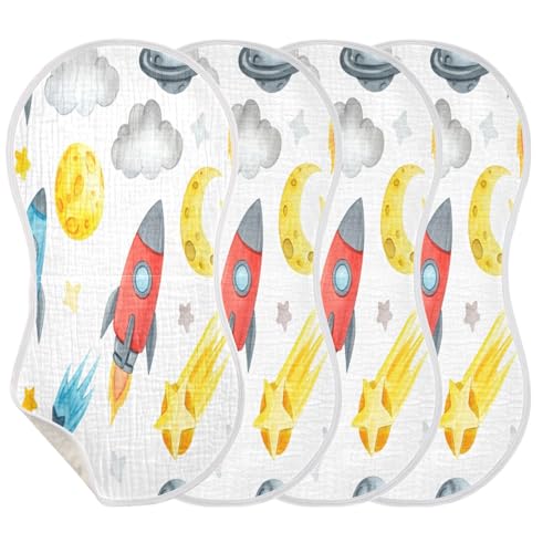 Kigai Rockets Moon Baby Burp Cloths Extra Soft and Absorbent Burping Rags Cotton Burping Clothes Baby Washcloths for Newborn Boys Girls - 1 Pack3