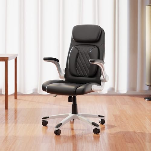 Image of Green Soul Bosco Premium Leatherette Ergonomic Office Chair, High Back | Home Office Executive Chair with Cushion Seat, Flip-up Padded Armrests, 4-Stage Adjust Lumbar Support (Full Black)