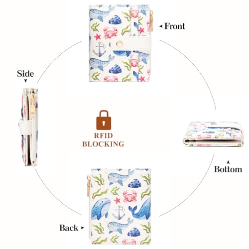 Image of GOIACII Small Wallet for Women Leather Bifold Zipper Coin Pocket RFID Blocking Cute Credit Card Holder Whale Print