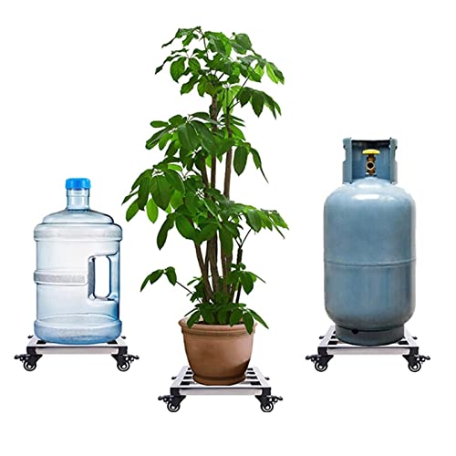 Support carré en métal pour plantes à roulettes fer 30 cm argenté - 3