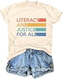 Reading Shirts for Women Cute Book Lover Gift Teacher T Shirt Literacy Education Letter Print Tee Tops Apricot