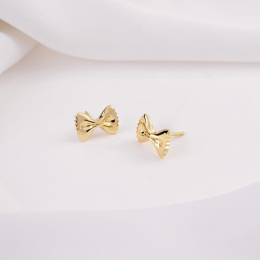 Wanderlust + Co Bow Tie Pasta Stud Earrings 14K Gold/Rhodium Plated Hypoallergenic Jewelry Shower-safe3