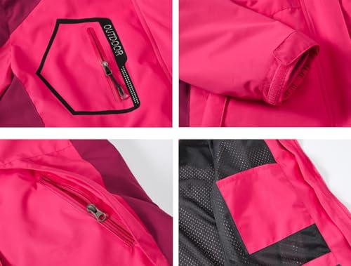 YSENTO Damen 3-in-1 Skijacke Winter FleeceJacke Wasserdichte Winddichte Warme Funktions Outdoor Softshell Jacke mit abnehmbarer Kapuze(Rosarot,XL)