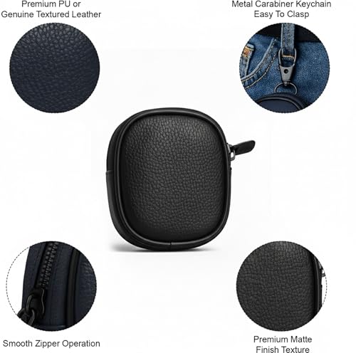 Image of AJM PU Leather Universal Zipper Pouch with Metal Hook Storage Case Compatible with Most Boat Airdopes, Noise, Boult, OnePlus, Realme, JBL, Oppo, Vivo & Other TWS Earbuds (Black)