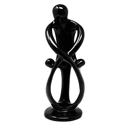 Global Crafts Hand Carved Soapstone 10-inch Tall Family Sculpture in Black, 1 Parent 2 Children