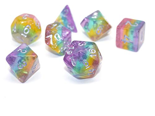 HD Dice DND Dice Set Glitter Rainbow Dice Fit Dungeons and Dragons D&D RPG Role Playing Game Pathfinder MTG Table Game Transparent Polyhedral Dice Set (Sparkly Rainbow) - Thumbnail 4