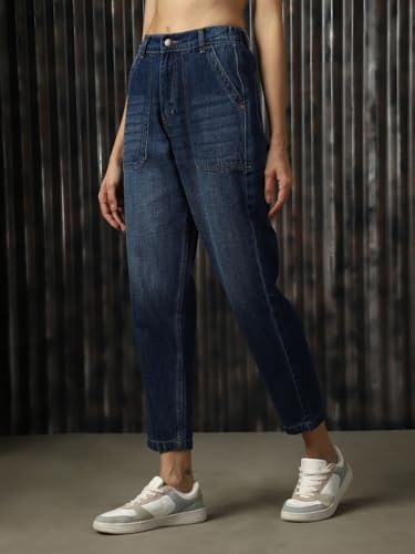 Image of High Star Women Cotton Washed Mom fit High-Rise Jeans