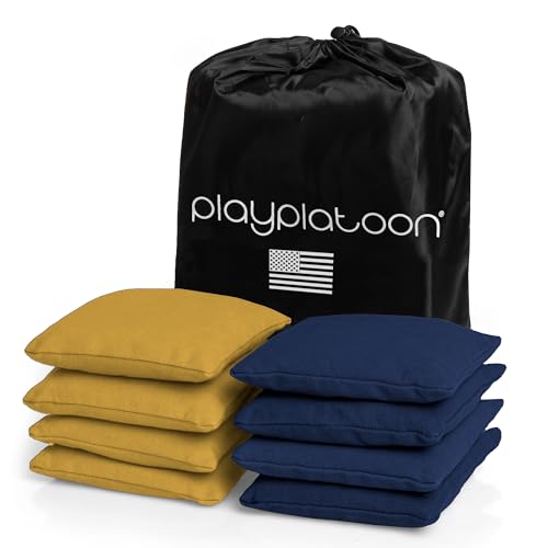 Image of Play Platoon Cornhole Bags Weather Resistant- Set of 8 Regulation Bean Bags for Tossing- Official Professional Size & Weight Corn Hole Bags Two Color All Weather Cornhole Beans Bag Set with Tote Bag