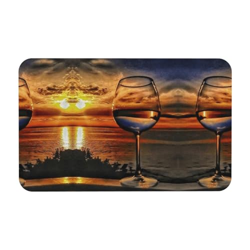 SMSJTMWHN Alfombra de baño de 31.5 x 19.7 pulgadas, diseño de puesta de sol con copa de vino y tierra de diatomeas, tapete de baño antideslizante de secado rápido, para baño y cocina, fácil de limpiar