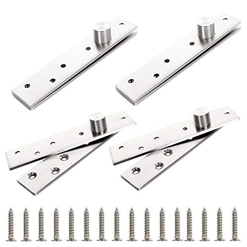 Door Pivot Hinge 4 Sets Heavy Duty Hidden Door Hinges, Stainless 6 Inch Offset-Axes 360 Degree Swinging Door Hardware Invisible Rotating Hinge for Bookcase, Shower Door, Cafe Door, Wine Cabinet