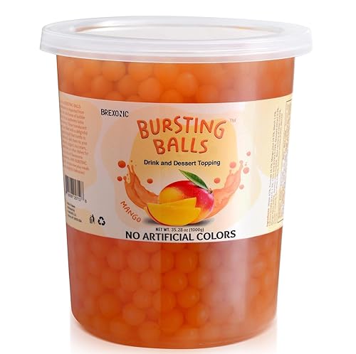 BREXONIC Popping Boba Pearls Bursting Tea Balls Drink & Dessert Topping Strawberry Mango Blueberry Passion Fruit Flavored Bubble Tea Tapioca Pearls (Mango, 2 LB 1 Pack)
