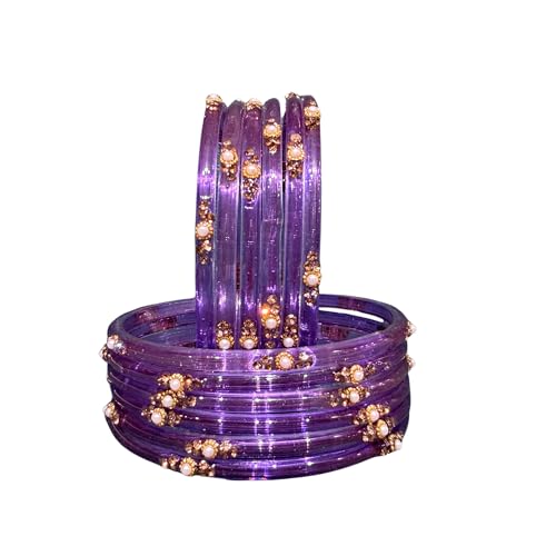 Image of SUNDRAM Women's Premium Fancy Glass Bangles for Women & Girls |with Zircon Gemstone Work & Charm| Traditional Ethnic Bangles Set of 12