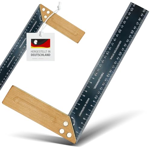 MIB Schreinerwinkel mit Buchenholzschenkel 300 x 41 x 1 mm | Zimmermannswinkel | Messwerkzeug für Schreiner & Tischler | Winkelmesser mit Messingbeschlag | Gehrung 45° | Stahlblatt mit 4 mm/mm