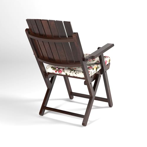 Image of Sheesham Wooden Portable Foldable 2 Seater Chair with Table Set Outdoor Balcony Garden Coffee Table Set Furniture with 1 Table and 2 Chairs Set (Walnut)