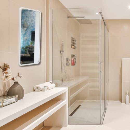 Image of Quality Glass Modern Elegance Rectangular Wall-Mounted Mirror Metal Framed Wall Mirror Bathroom Mirror Living Room Mirror Home Decor Mirror 18 x 36 Inches White MF 94