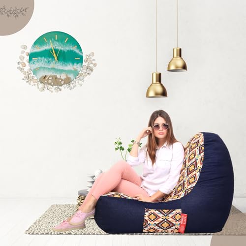 Image of Style Homez Urban Design Denim Canvas Geometric Printed Chair Bean Bag XXL Size Filled with Beans Fillers