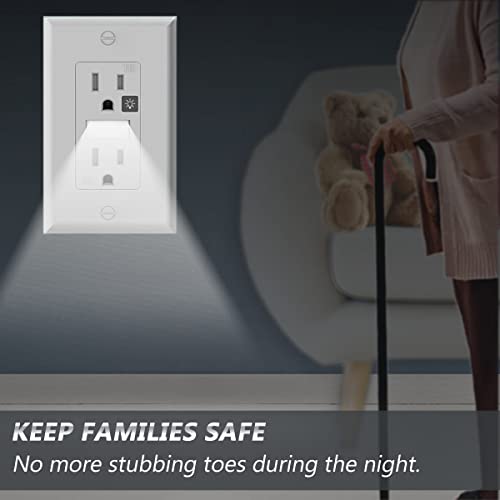 Sozulamp Decorator Receptacle Outlet With Led Night Light,15A 125V,2 Pole 3 Wire,Tamper Resistant(Tr) Electrical Standard Wall Outlets With Nightlight (4 Pack,White) #TOP3