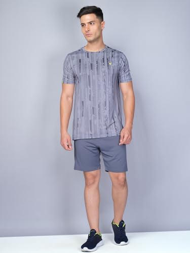 Image of TECHNOSPORT Men Polyester Regular Fit Half Sleeve Jacquard T-Shirt with Double Cool, Quick Dry & Anti Microbial for Sports, Running & Casual Use