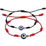 MAGICLULU 2 Piezas Pulseras Ajustables de Ojo Turco Trenzadas Hechas Mano para Mujeres y Hombres de Negro y Rojo Accesorio de Protección y Amistad