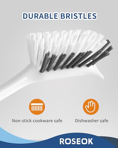 Image of ROSEOK Dish Brush, Dish Scrubber, Nylon Bristles with Built-in Scraper | For Cleaning Dishes, Pots, Non-Stick Pans and Sinks, Navy Blue, 2 Pack
