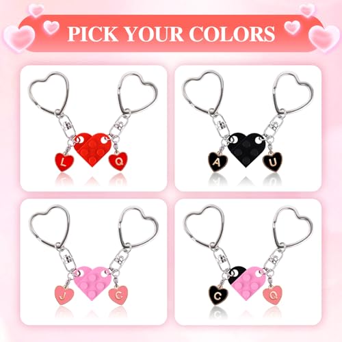 Image of Personalized Brick Matching Heart Keychains, Initial Cute Keychains for Couple Boyfriend Girlfriend