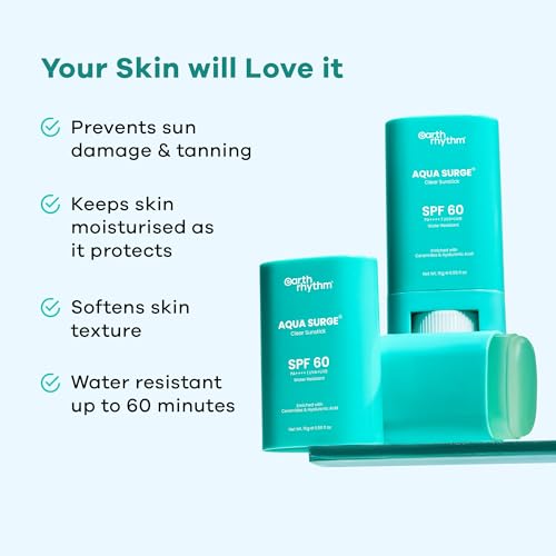 Image of Earth Rhythm Aqua Surge Hydrating Sunstick SPF 60 PA++++. Ceramides & Hyaluronic Acid. No white Cast. No Parabens, Vegan.