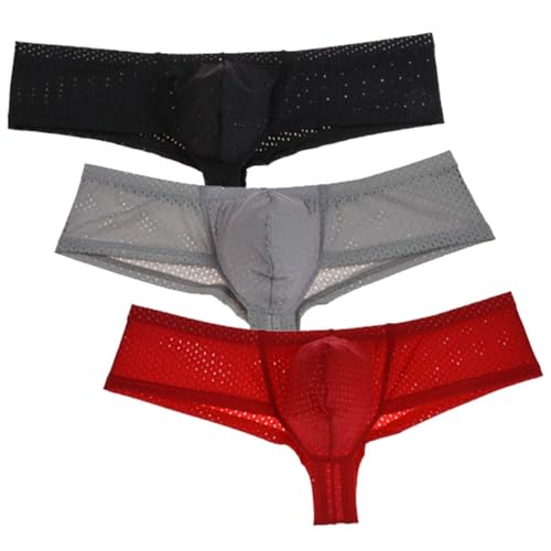 Men's Breathable Mini Thong Boxer Briefs Stretchy Eyelets Pouch Cheeky Trunks Brazilian Bikini Posing Underwear