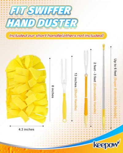 Image of KEEPOW 4+1 Pcs Pads Compatible with Swiffer Reusable Pads with Handle Set | Reusable Fleece Duster Kit With Handle, Washable Pads For Efficient Home Cleaning And Multi-Surface Dust Removal