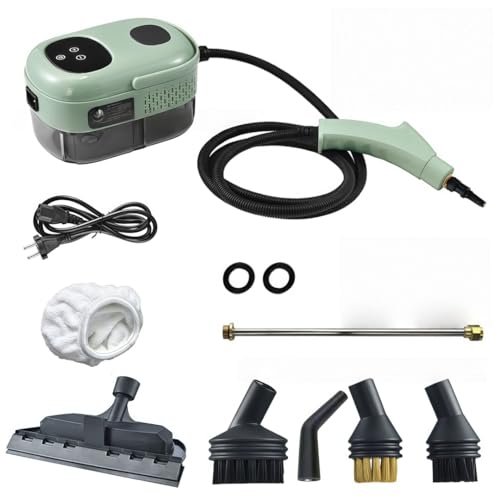 NYHGOXM ポータブルスチームクリーナー 高温スチームで除菌・ダニ対策に!布団クリーナーとしてマットレス/カーペット/ソファのトコジラミ退治や、車内/キッチン/バスルームのリンサークリーナーとしても活用できる多機能スチーム掃除機 (グリーン,ブラシヘッ