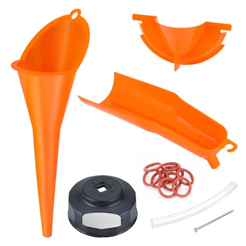 FIASRAC Oil Filter Wrench & Oil Change Kit for Harley Davidson 4-in-1 Drip-Free Funnel Set with Primary Crankcase Tools Viton O-Rings Compatible with Sportster Dyna Softail Touring 1999-2017