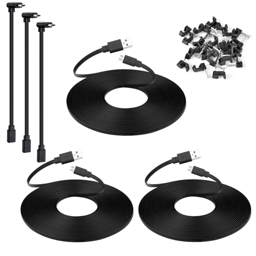 3-Pack 10 ft Micro USB Extension Cable for Wyze Cam v4, Pan v3, Nest, Black